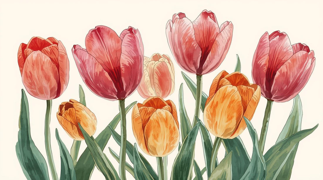 A collection of red and orange tulips.