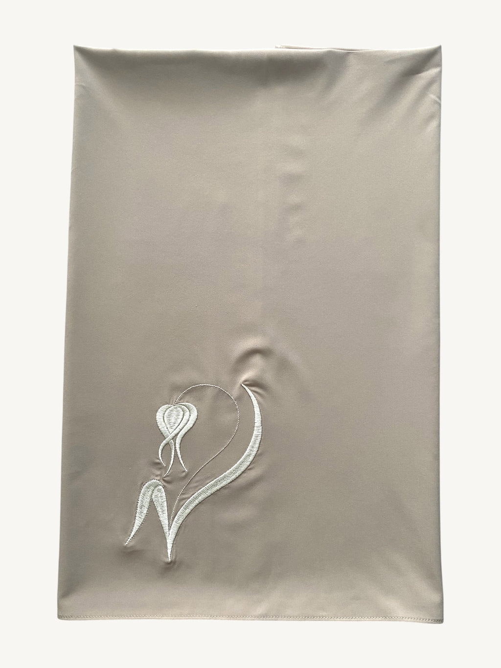 Beige hijab with humility tulip embroidery in lightweight polyester fabric