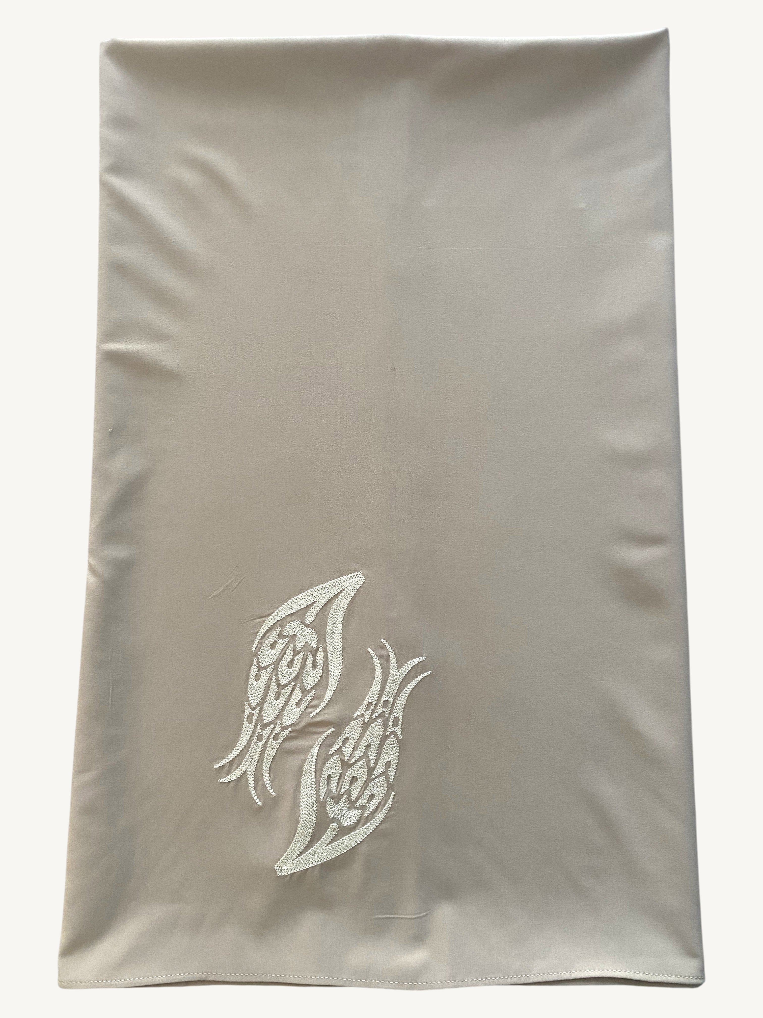 Beige hijab with iznik tulip embroidery in lightweight polyester fabric