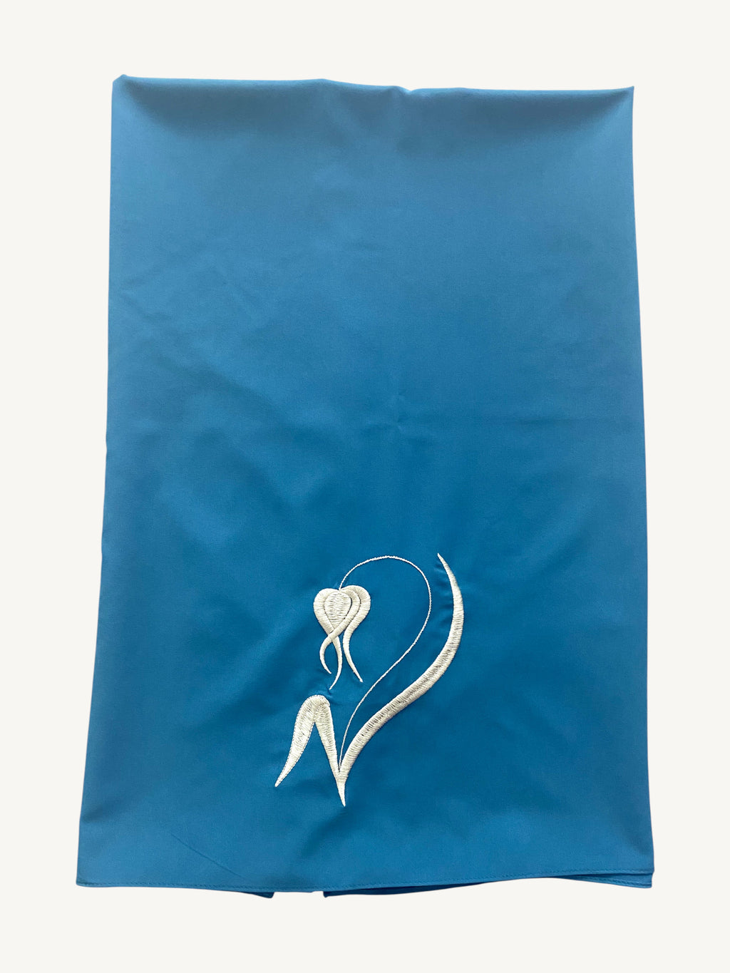Blue hijab with humility tulip embroidery in lightweight polyester fabric