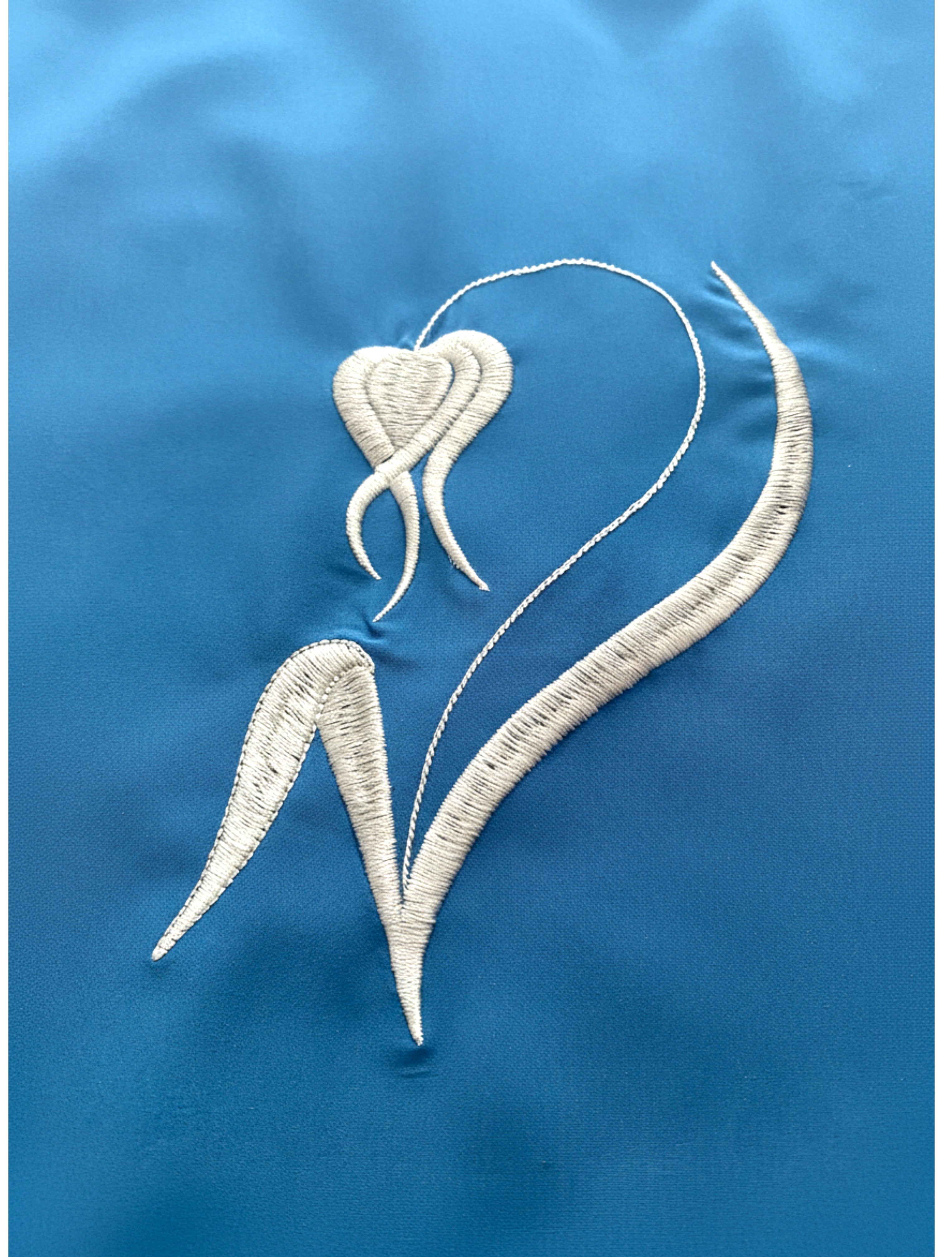 Blue hijab with humility tulip embroidery in lightweight polyester fabric