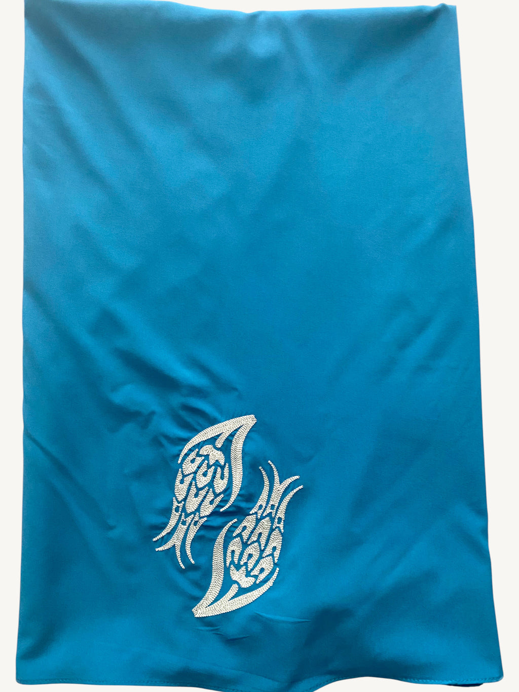 Blue hijab with iznik tulip embroidery in lightweight polyester fabric