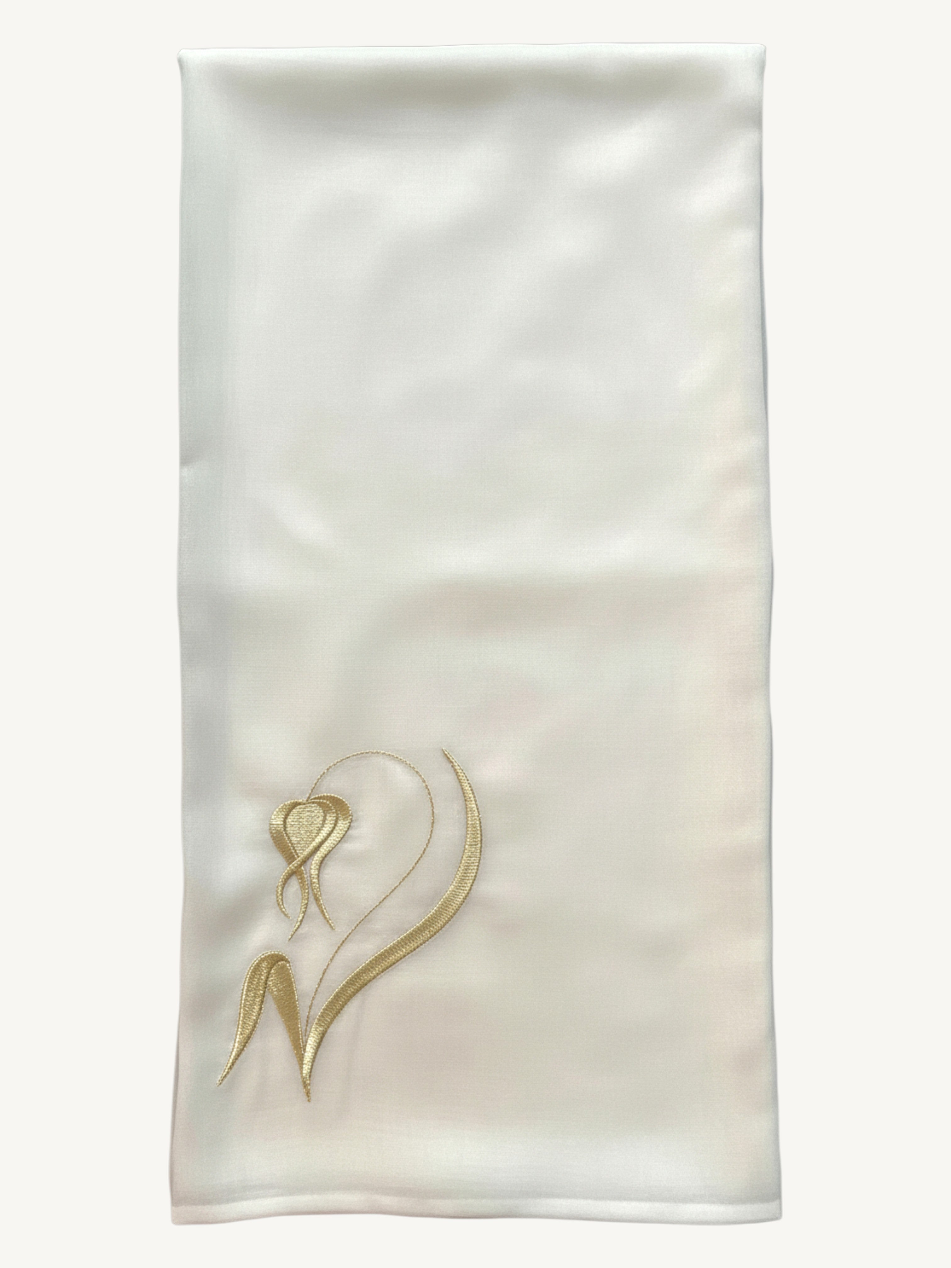 Ivory hijab with golden tulip embroidery in double voile fabric