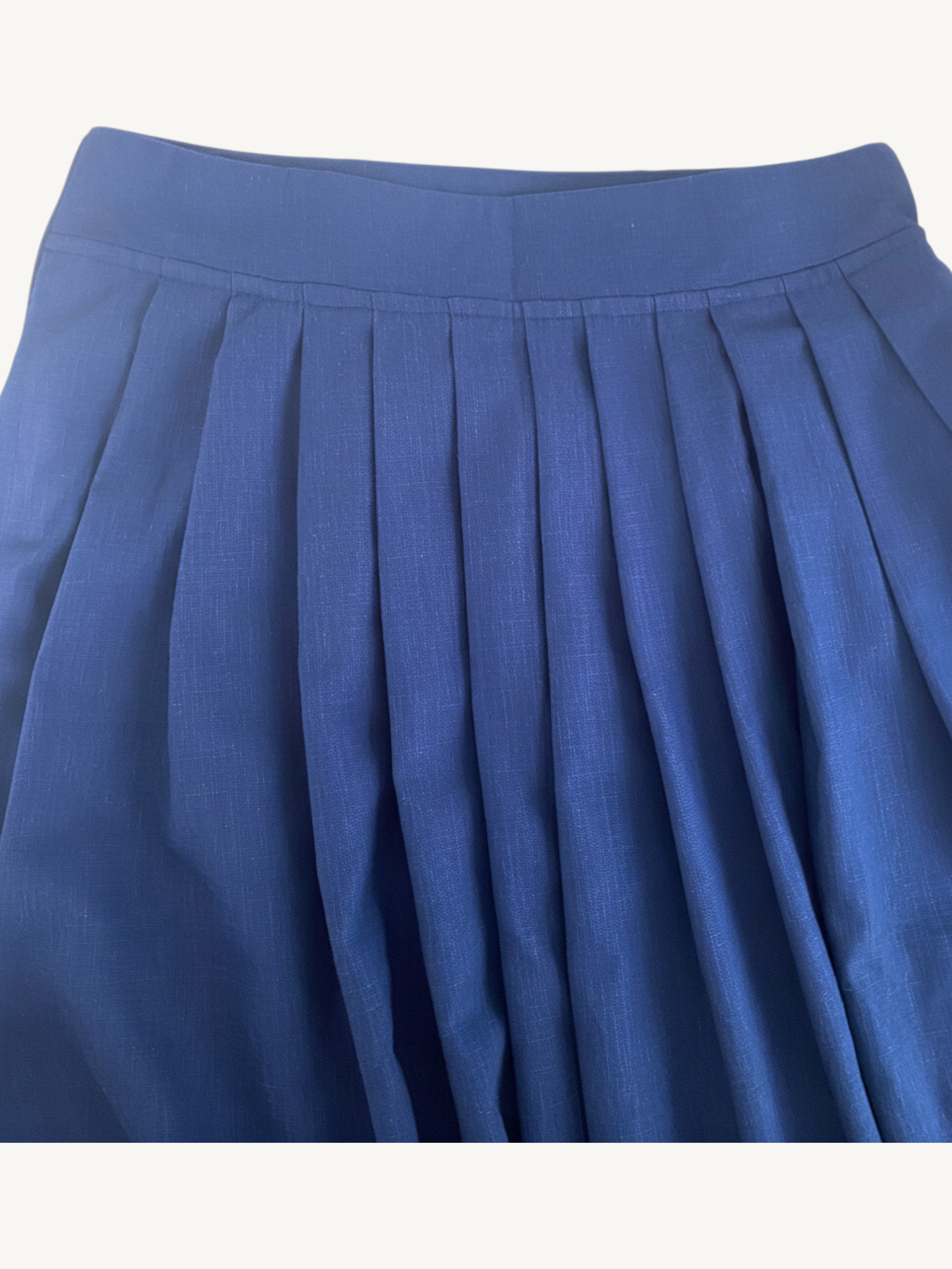 Modest navy pleated skirt in cotton and linen blend