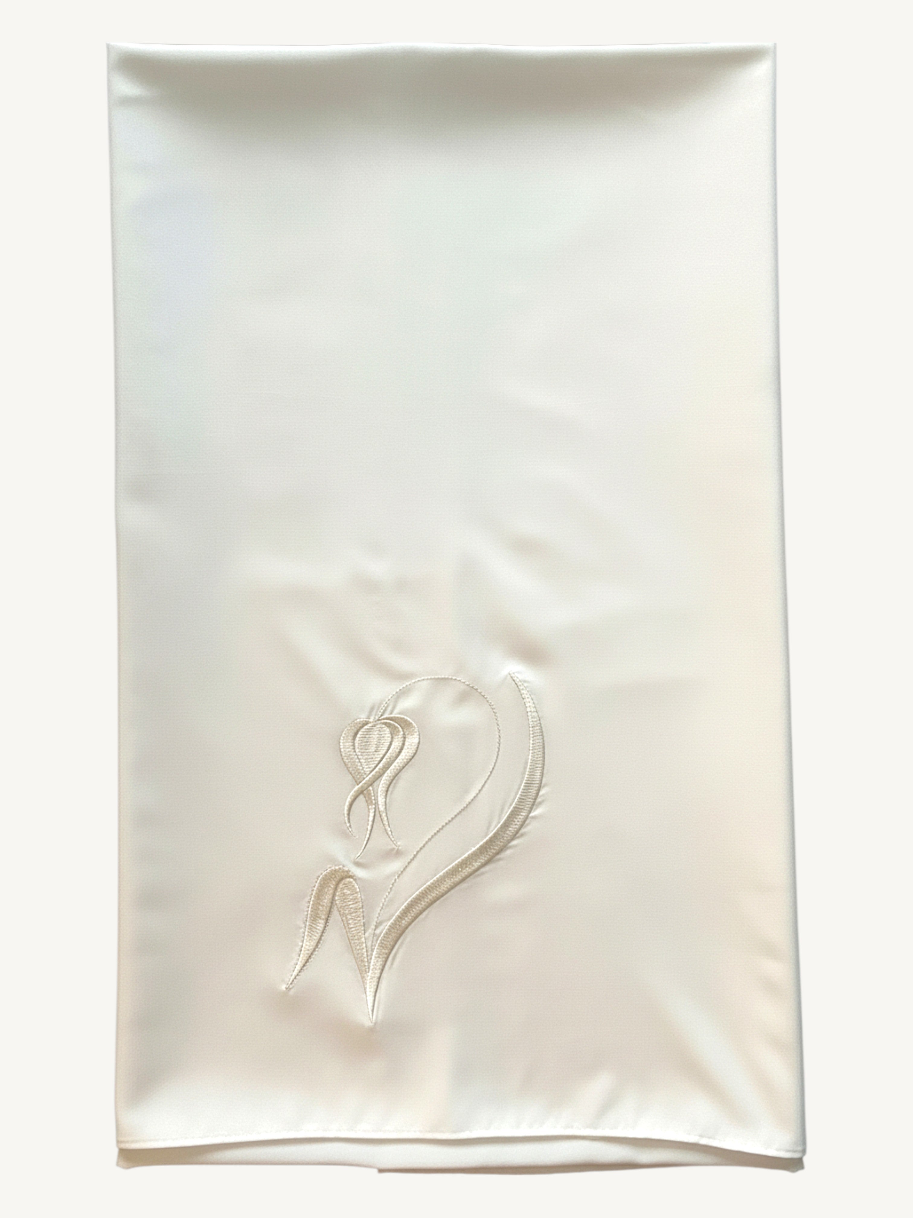 White hijab with humility tulip embroidery in lightweight polyester fabric