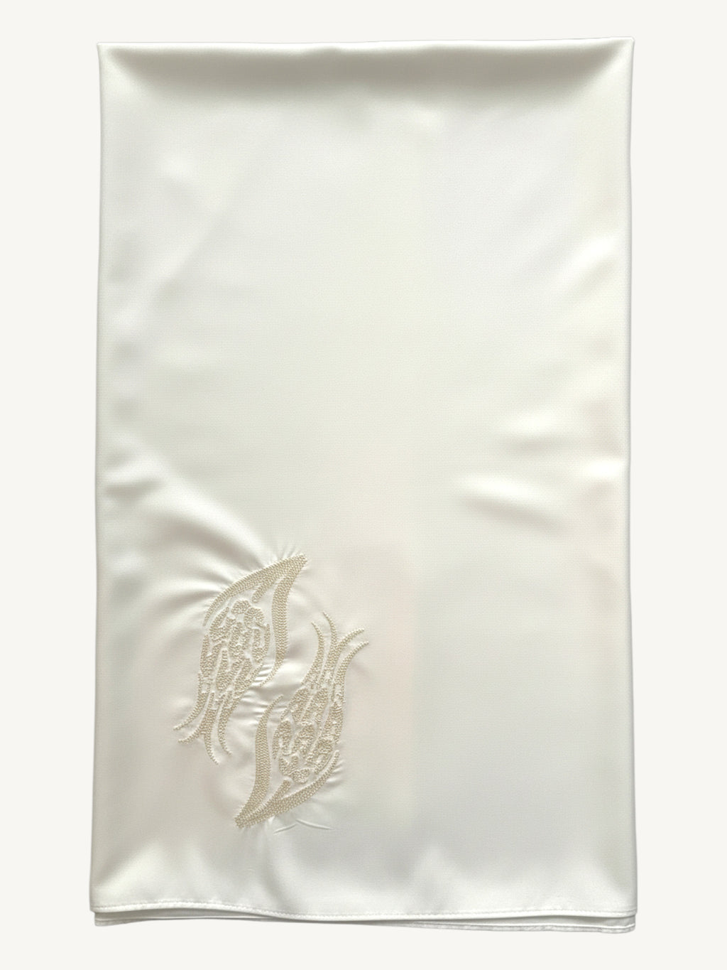 White hijab with iznik tulip embroidery in lightweight polyester fabric